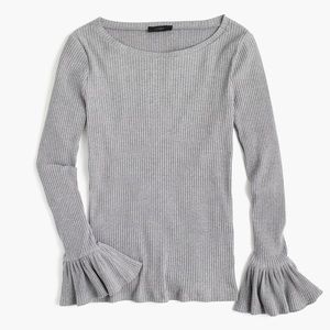 J Crew ribbed bell-sleeve top, light grey